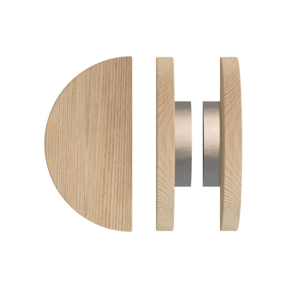 Pair T02 Timber Entrance Pull Handle, Tasmanian Oak, Back to Back Pair, Ø300mm, in Raw Timber (ready to stain or paint) in Tasmanian Oak / Satin Nickel