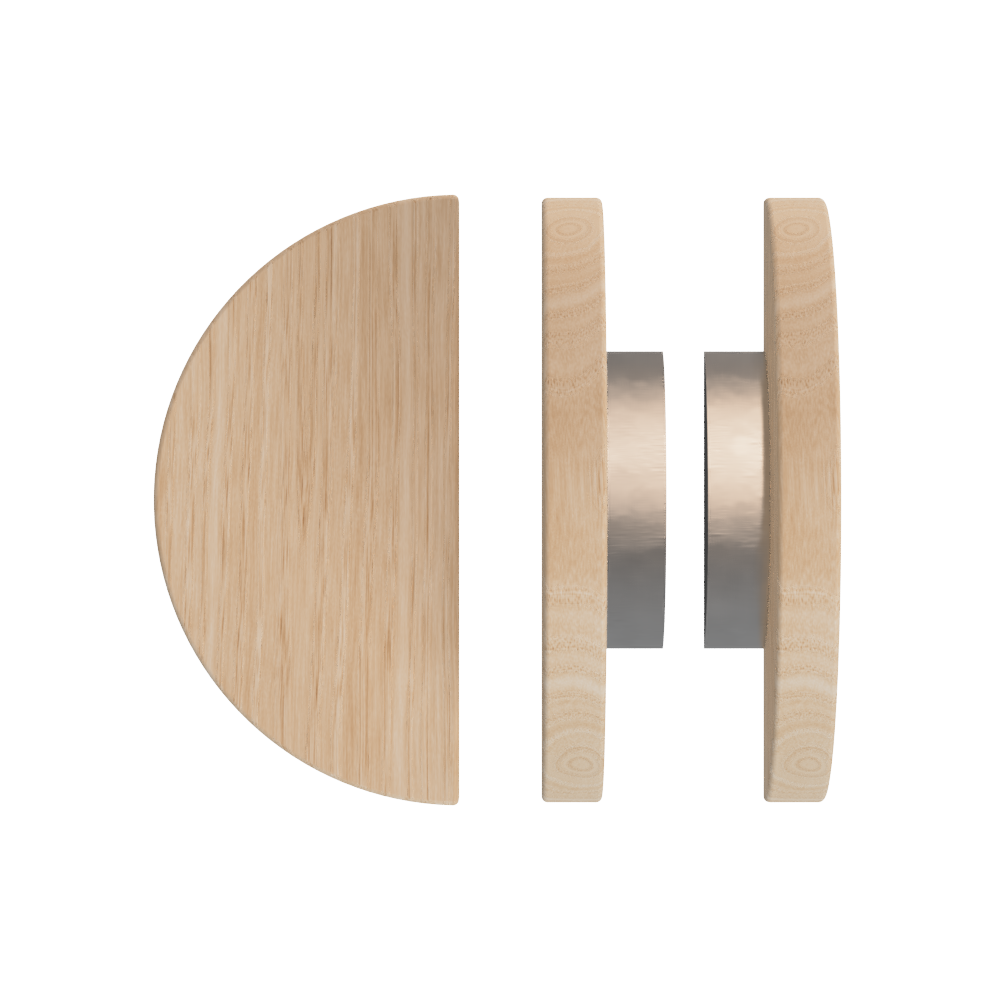 Pair T02 Timber Entrance Pull Handle, Victorian Ash, Back to Back Pair, Ø300mm, in Raw Timber (ready to stain or paint) in Victorian Ash / Satin Nickel