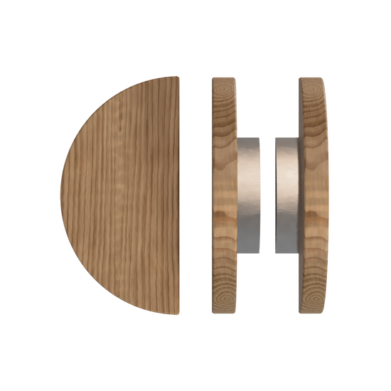 Pair T02 Timber Entrance Pull Handle, American Walnut, Back to Back Pair, Ø300mm, in Raw Timber (ready to stain or paint) in Walnut / Satin Nickel