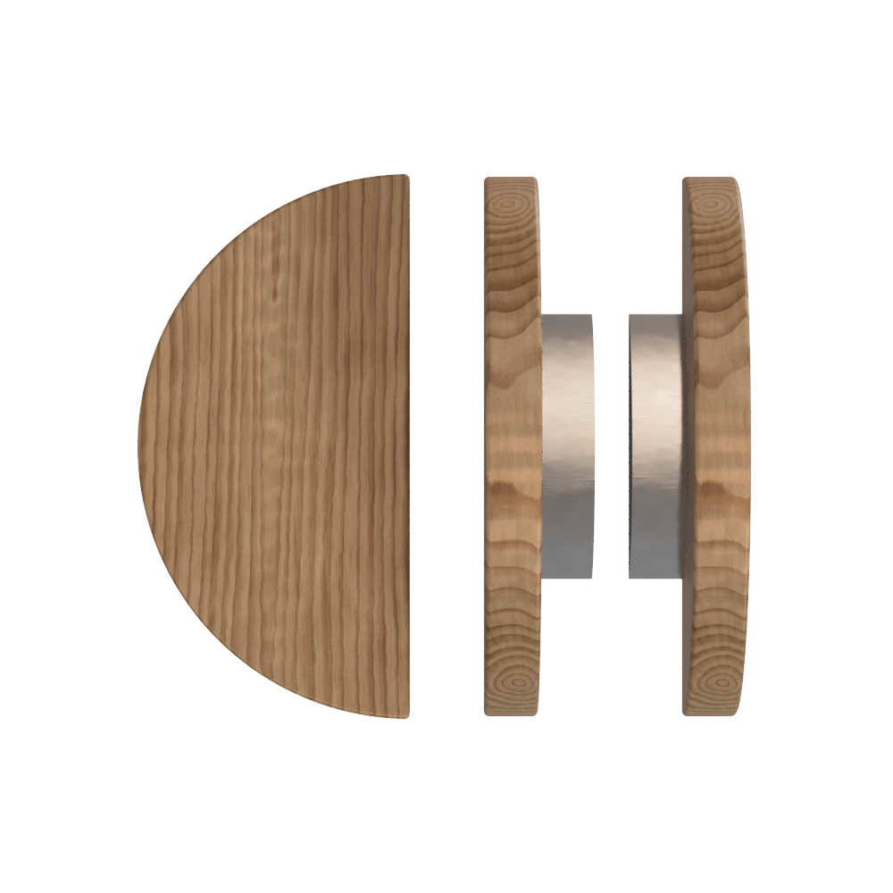 Pair T02 Timber Entrance Pull Handle, American Walnut, Back to Back Pair, Ø300mm, in Raw Timber (ready to stain or paint) in Walnut / Satin Nickel