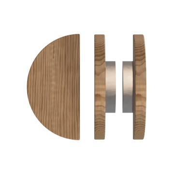 Pair T02 Timber Entrance Pull Handle, American Walnut, Back to Back Pair, Ø300mm, in Raw Timber (ready to stain or paint) in Walnut / Satin Nickel