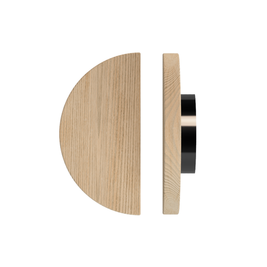 Single T02 Timber Entrance Pull Handle, Tasmanian Oak, Ø300mm, in Raw Timber (ready to stain or paint) in Tasmanian Oak / Black