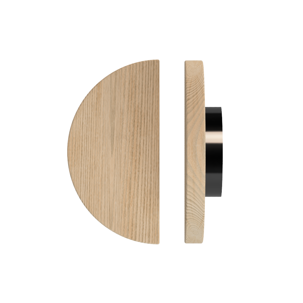 Single T02 Timber Entrance Pull Handle, Tasmanian Oak, Ø300mm, in Raw Timber (ready to stain or paint) in Tasmanian Oak / Black