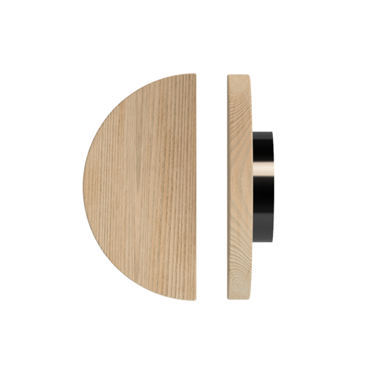 Single T02 Timber Entrance Pull Handle, Tasmanian Oak, Ø300mm, in Raw Timber (ready to stain or paint) in Tasmanian Oak / Black