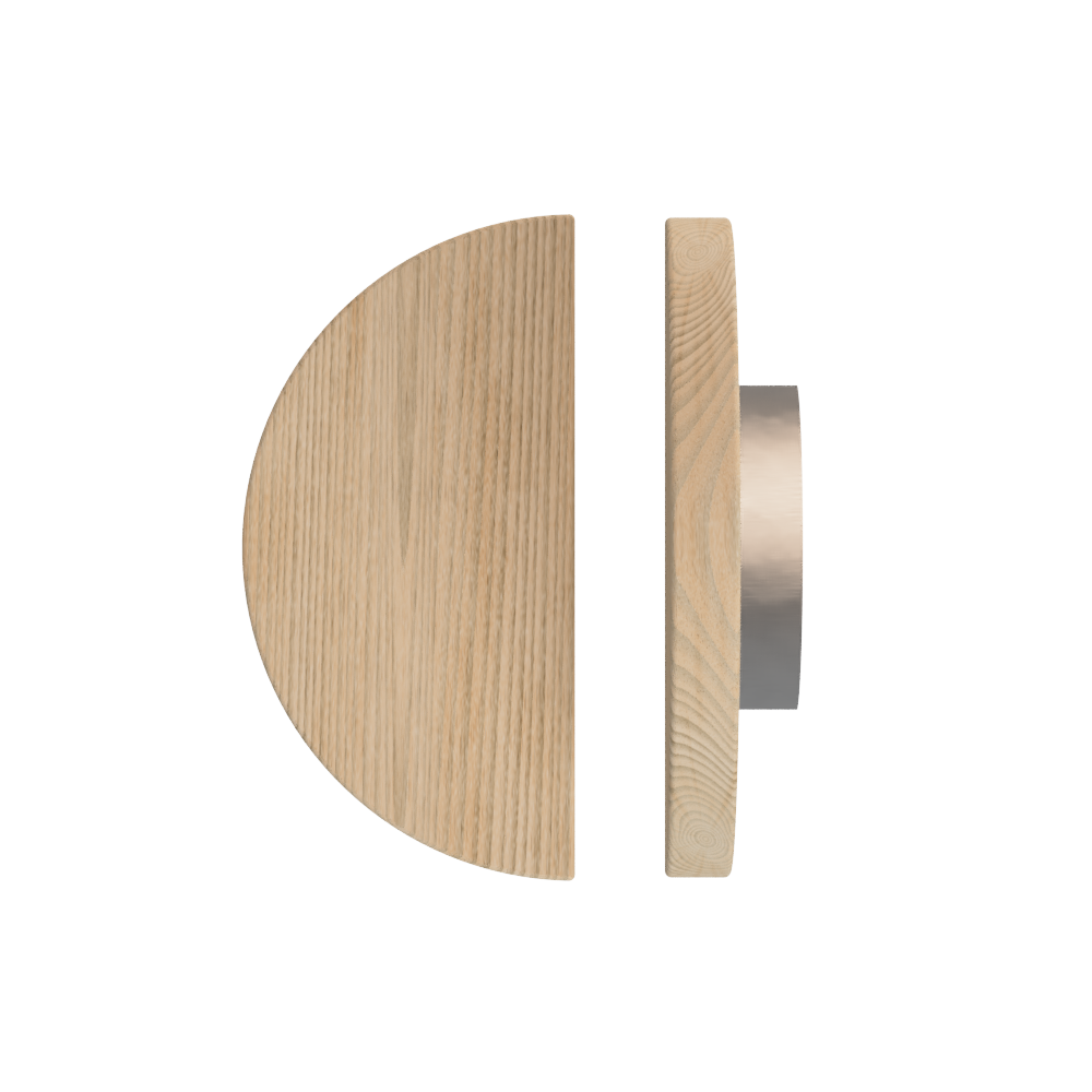 Single T02 Timber Entrance Pull Handle, Tasmanian Oak, Ø300mm, in Raw Timber (ready to stain or paint) in Tasmanian Oak / Satin Nickel