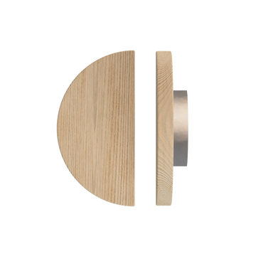 Single T02 Timber Entrance Pull Handle, Tasmanian Oak, Ø300mm, in Raw Timber (ready to stain or paint) in Tasmanian Oak / Satin Nickel