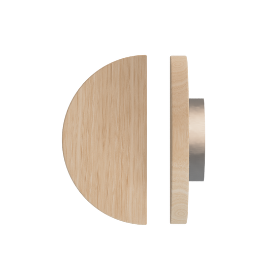 Single T02 Timber Entrance Pull Handle, Victorian Ash, Ø300mm, in Raw Timber (ready to stain or paint) in Victorian Ash / Satin Nickel