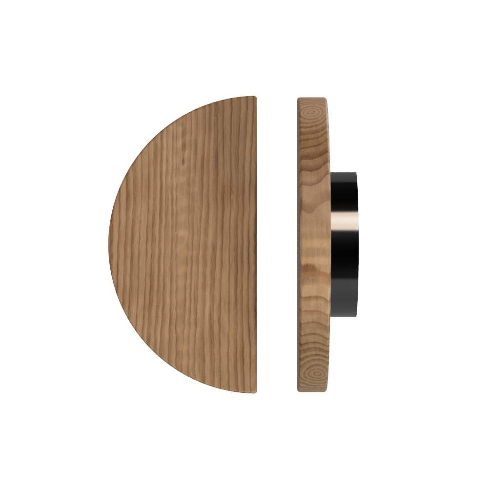 Single T02 Timber Entrance Pull Handle, American Walnut, Ø300mm, in Raw Timber (ready to stain or paint) in Walnut / Black