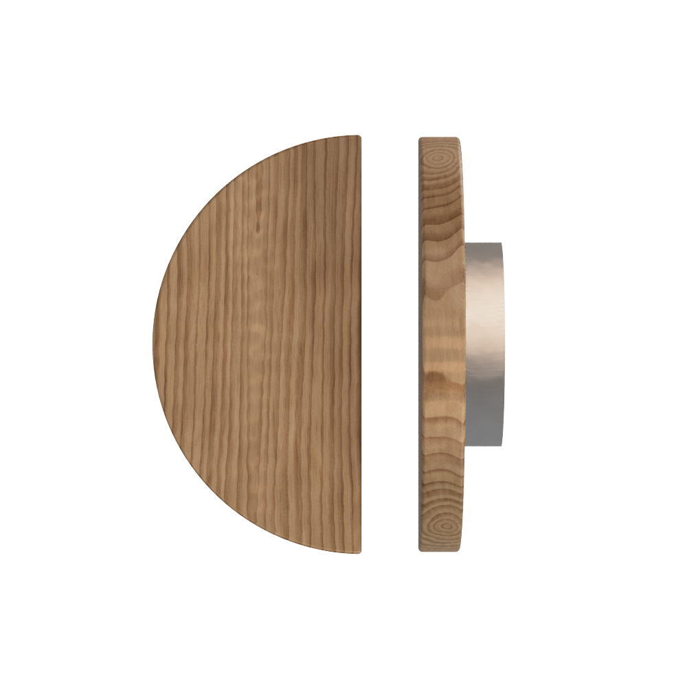 Single T02 Timber Entrance Pull Handle, American Walnut, Ø300mm, in Raw Timber (ready to stain or paint) in Walnut / Satin Nickel