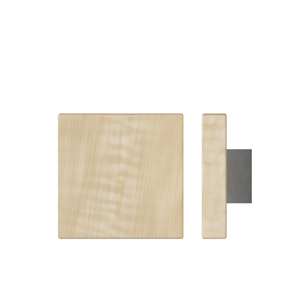 Single T03 Timber Entrance Pull Handle, American White Oak, 150mm x 150mm x Projection 68mm, in Raw Timber (ready to stain or paint) in White Oak / Satin Nickel