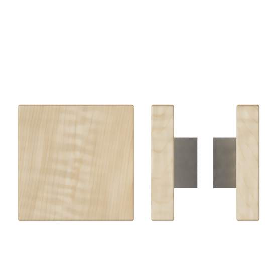 Pair T03 Timber Entrance Pull Handle, American White Oak, Back to Back Pair, 150mm x 150mm x Projection 68mm, in Raw Timber (ready to stain or paint) in White Oak / Satin Nickel