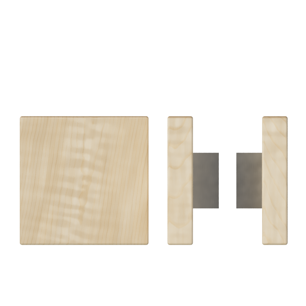 Pair T03 Timber Entrance Pull Handle, American White Oak, Back to Back Pair, 150mm x 150mm x Projection 68mm, in Raw Timber (ready to stain or paint) in White Oak / Satin Nickel