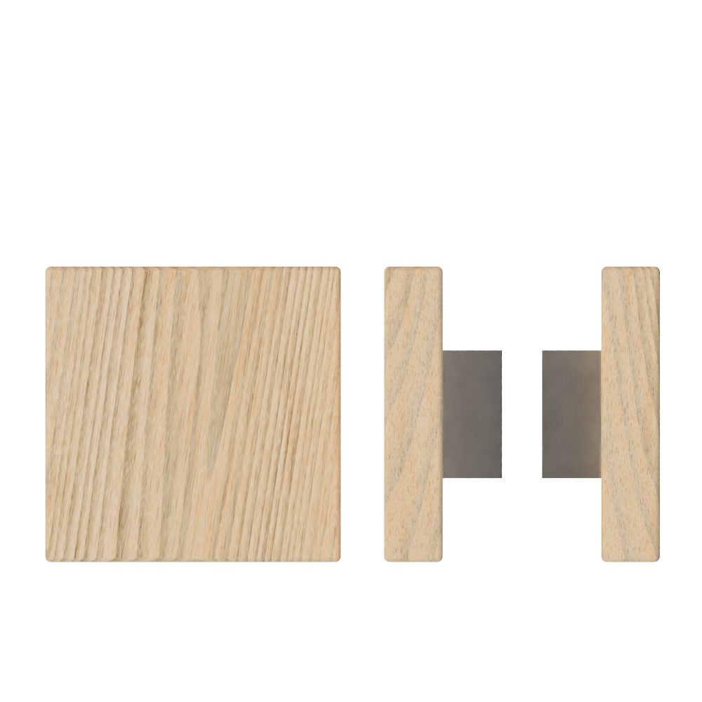 Pair T03 Timber Entrance Pull Handle, Tasmanian Oak, Back to Back Pair, 150mm x 150mm x Projection 68mm, in Raw Timber (ready to stain or paint) in Tasmanian Oak / Satin Nickel