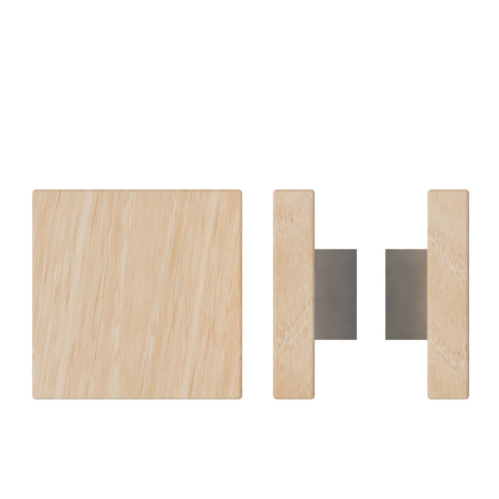 Pair T03 Timber Entrance Pull Handle, Victorian Ash, Back to Back Pair, 150mm x 150mm x Projection 68mm, in Raw Timber (ready to stain or paint) in Victorian Ash / Satin Nickel