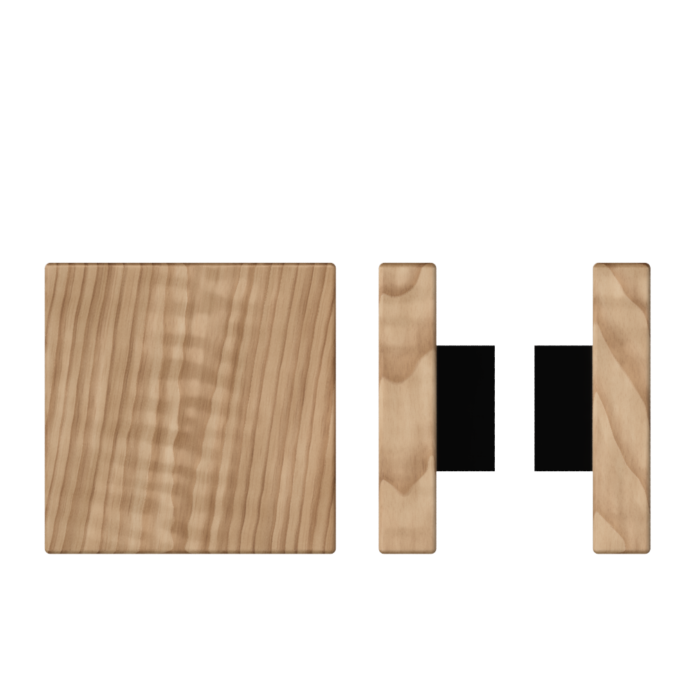 Pair T03 Timber Entrance Pull Handle, American Walnut, Back to Back Pair, 150mm x 150mm x Projection 68mm, in Raw Timber (ready to stain or paint) in Walnut / Black