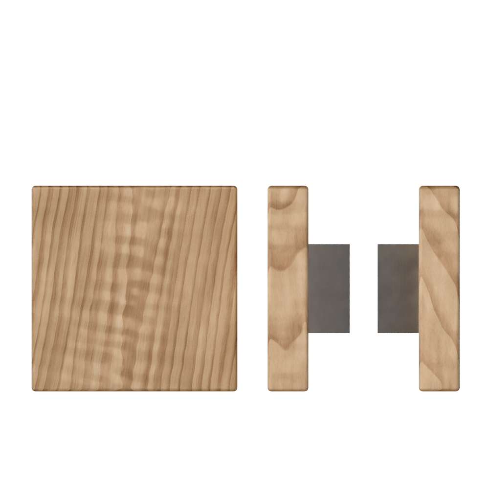 Pair T03 Timber Entrance Pull Handle, American Walnut, Back to Back Pair, 150mm x 150mm x Projection 68mm, in Raw Timber (ready to stain or paint) in Walnut / Satin Nickel