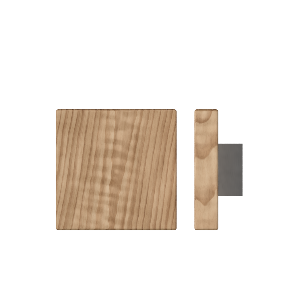 Single T03 Timber Entrance Pull Handle, American Walnut, 150mm x 150mm x Projection 68mm, in Raw Timber (ready to stain or paint) in Walnut / Satin Nickel