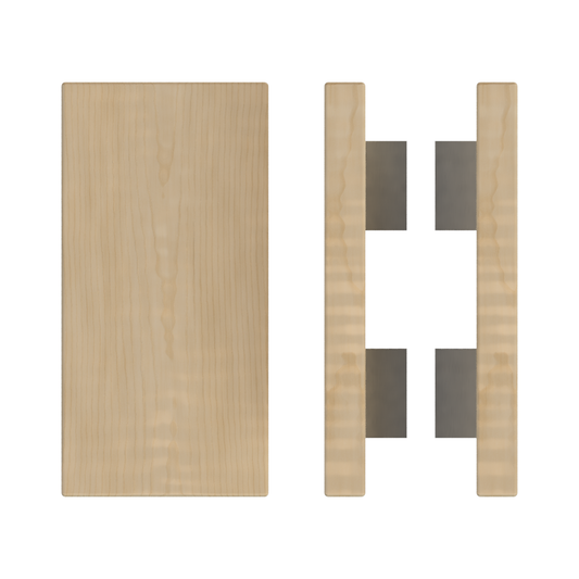 Pair T04 Timber Entrance Pull Handle, American White Oak, Back to Back Pair, 300mm x 150mm x Projection 68mm, in Raw Timber (ready to stain or paint) in White Oak / Satin Nickel