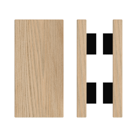 Pair T04 Timber Entrance Pull Handle, Tasmanian Oak, Back to Back Pair, 300mm x 150mm x Projection 68mm, in Raw Timber (ready to stain or paint) in Tasmanian Oak / Black