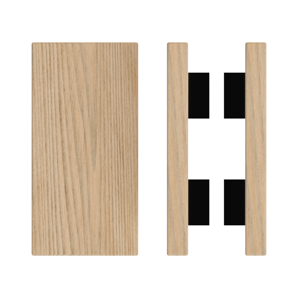 Pair T04 Timber Entrance Pull Handle, Tasmanian Oak, Back to Back Pair, 300mm x 150mm x Projection 68mm, in Raw Timber (ready to stain or paint) in Tasmanian Oak / Black