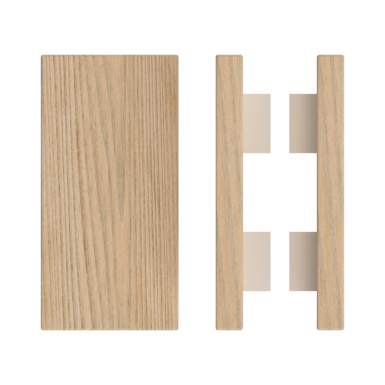 Pair T04 Timber Entrance Pull Handle, Tasmanian Oak, Back to Back Pair, 300mm x 150mm x Projection 68mm, in Raw Timber (ready to stain or paint) in Tasmanian Oak / Powder Coat