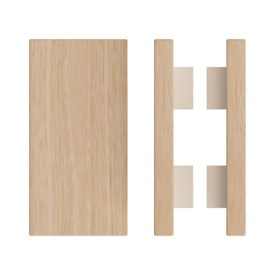 Pair T04 Timber Entrance Pull Handle, Victorian Ash, Back to Back Pair, 300mm x 150mm x Projection 68mm, in Raw Timber (ready to stain or paint) in Victorian Ash / Powder Coat