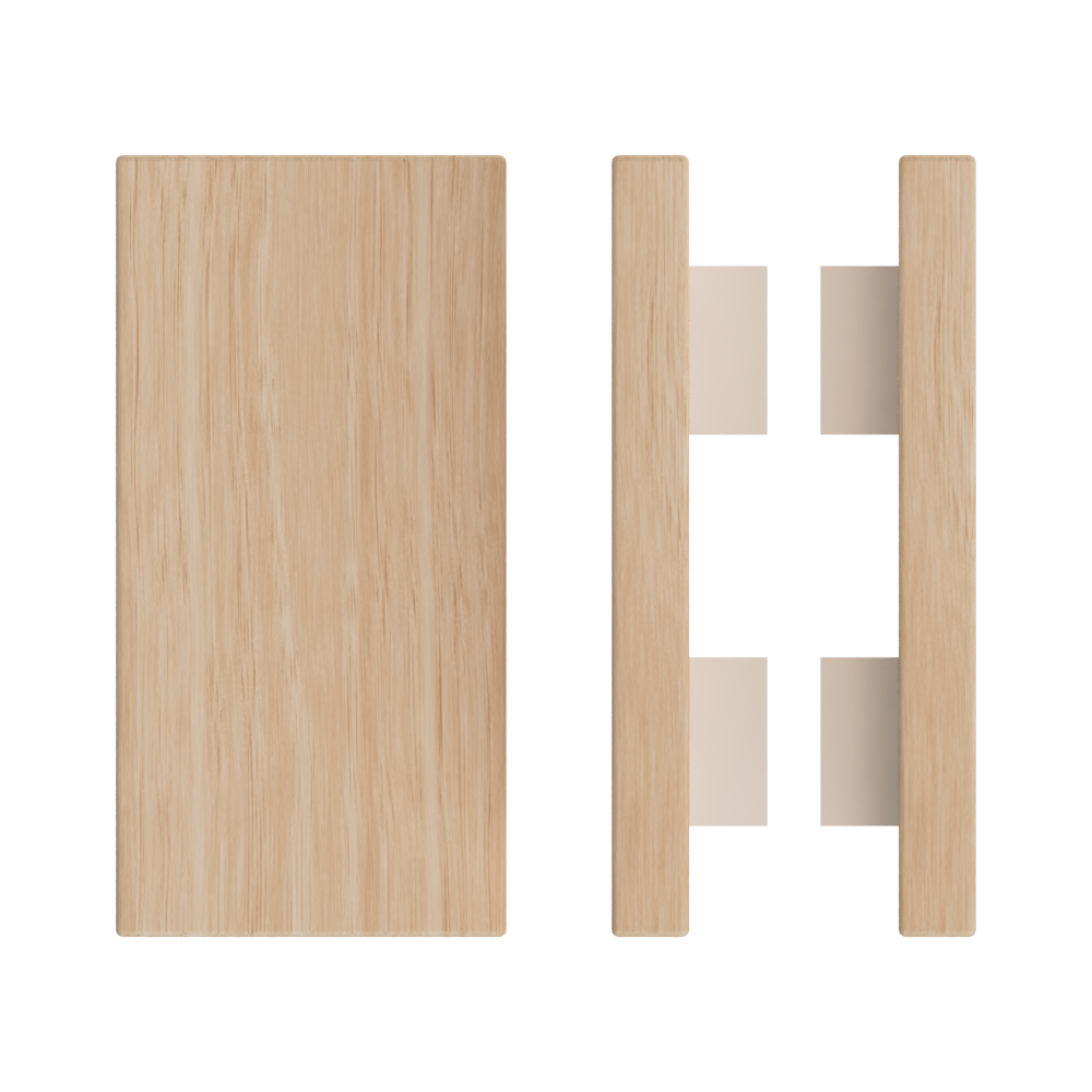 Pair T04 Timber Entrance Pull Handle, Victorian Ash, Back to Back Pair, 300mm x 150mm x Projection 68mm, in Raw Timber (ready to stain or paint) in Victorian Ash / Powder Coat