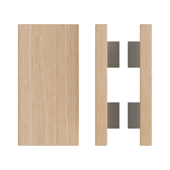 Pair T04 Timber Entrance Pull Handle, Victorian Ash, Back to Back Pair, 300mm x 150mm x Projection 68mm, in Raw Timber (ready to stain or paint) in Victorian Ash / Satin Nickel