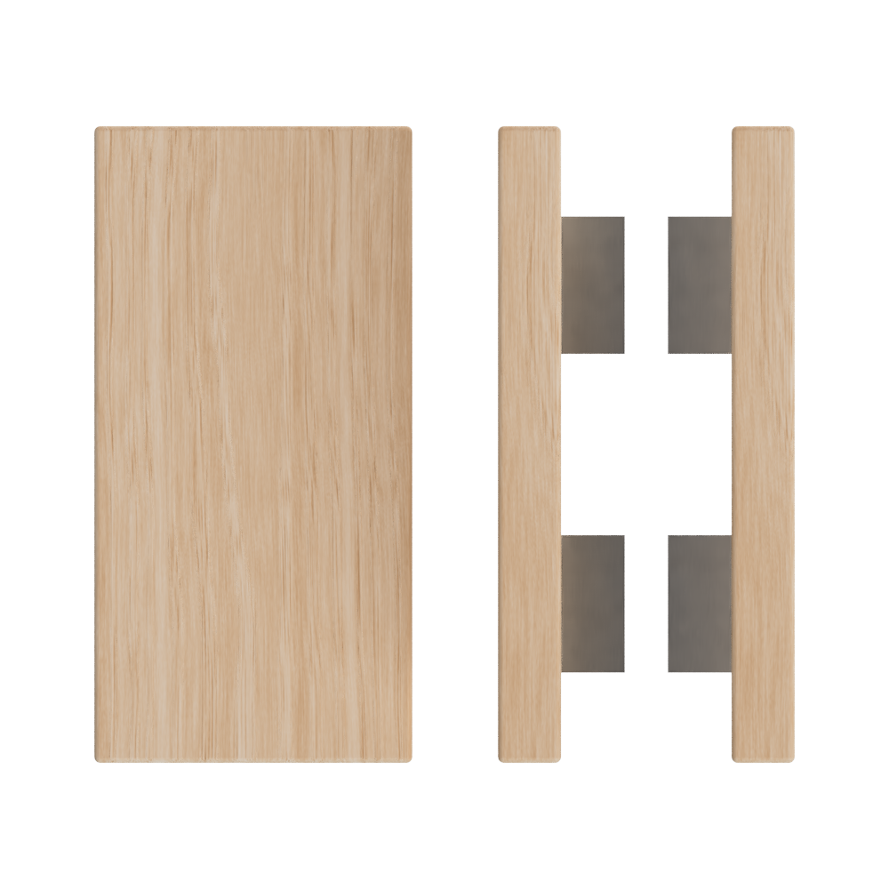 Pair T04 Timber Entrance Pull Handle, Victorian Ash, Back to Back Pair, 300mm x 150mm x Projection 68mm, in Raw Timber (ready to stain or paint) in Victorian Ash / Satin Nickel