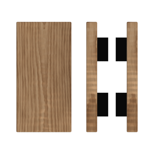 Pair T04 Timber Entrance Pull Handle, American Walnut, Back to Back Pair, 300mm x 150mm x Projection 68mm, in Raw Timber (ready to stain or paint) in Walnut / Black