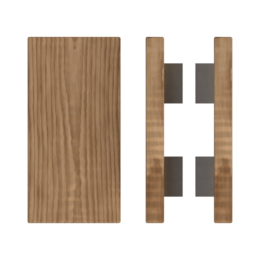 Pair T04 Timber Entrance Pull Handle, American Walnut, Back to Back Pair, 300mm x 150mm x Projection 68mm, in Raw Timber (ready to stain or paint) in Walnut / Satin Nickel