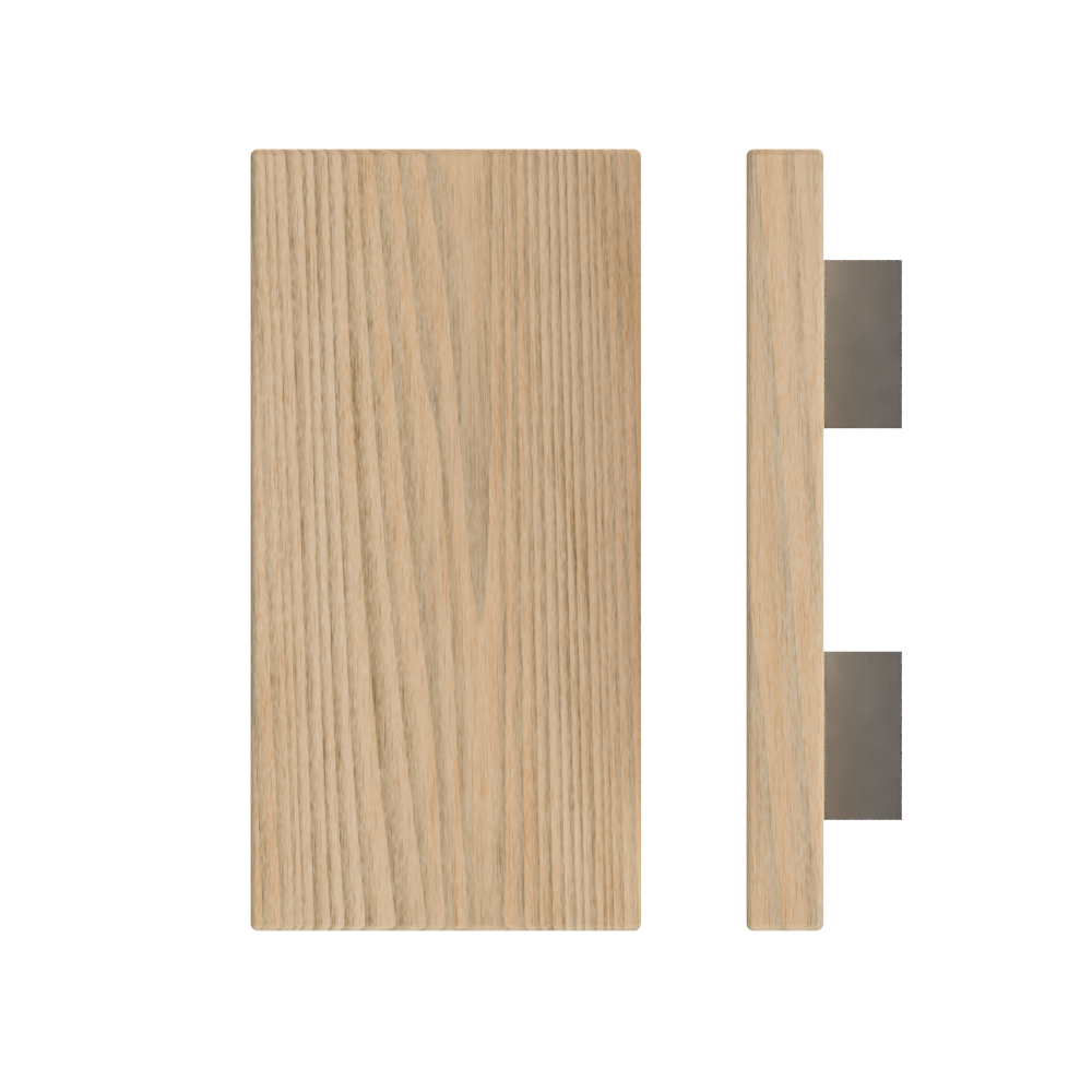 Single T04 Timber Entrance Pull Handle, Tasmanian Oak, 300mm x 150mm x Projection 68mm, in Raw Timber (ready to stain or paint) in Tasmanian Oak / Satin Nickel