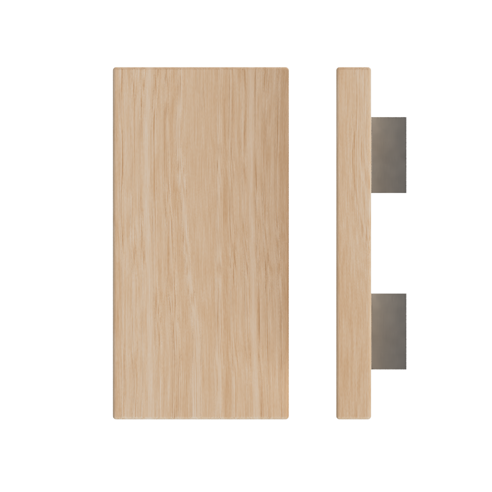 Single T04 Timber Entrance Pull Handle, Victorian Ash, 300mm x 150mm x Projection 68mm, in Raw Timber (ready to stain or paint) in Victorian Ash / Satin Nickel