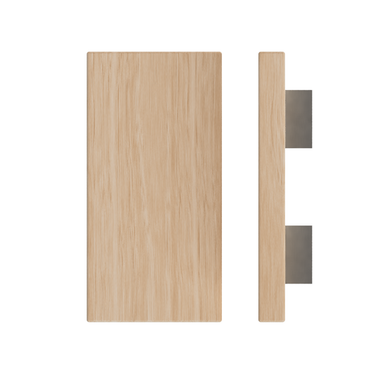 Single T04 Timber Entrance Pull Handle, Victorian Ash, 300mm x 150mm x Projection 68mm, in Raw Timber (ready to stain or paint) in Victorian Ash / Satin Nickel