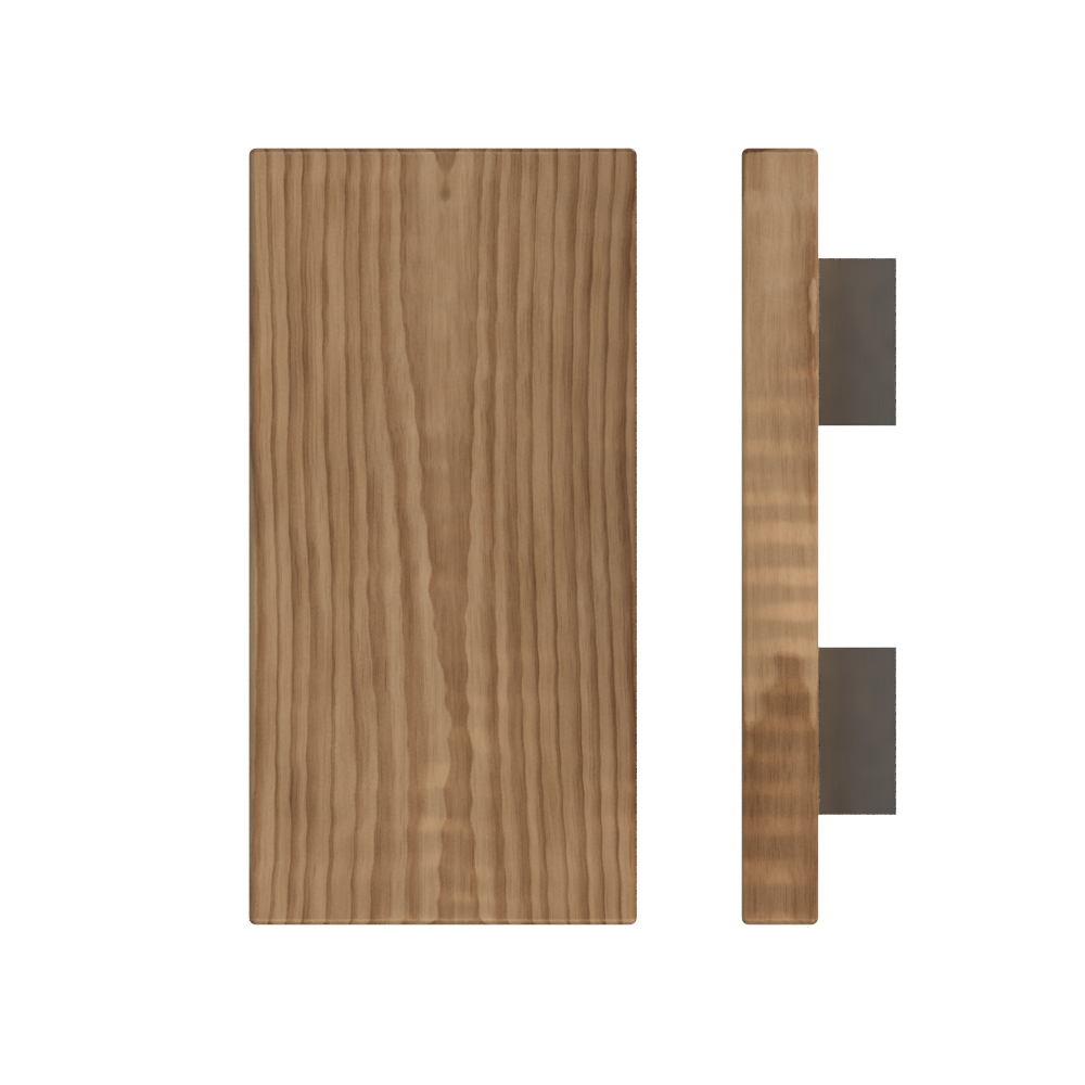 Single T04 Timber Entrance Pull Handle, American Walnut, 300mm x 150mm x Projection 68mm, in Raw Timber (ready to stain or paint) in Walnut / Satin Nickel