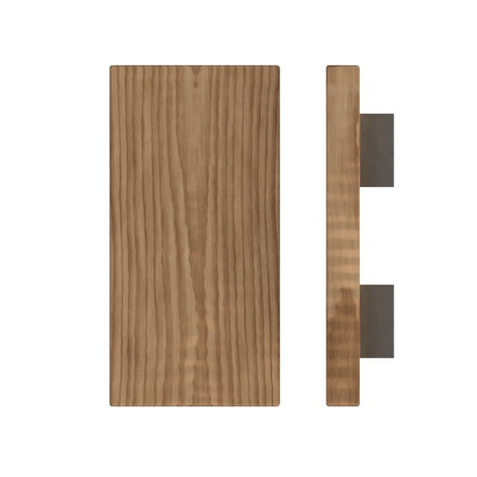 Single T04 Timber Entrance Pull Handle, American Walnut, 300mm x 150mm x Projection 68mm, in Raw Timber (ready to stain or paint) in Walnut / Satin Nickel