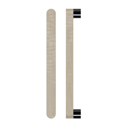 Single T05 Timber Entrance Pull Handle, American White Oak, CTC800mm, H832mm x W32mm x D19mm x Projection 57mm, in Raw Timber (ready to stain or paint) in White Oak / Black