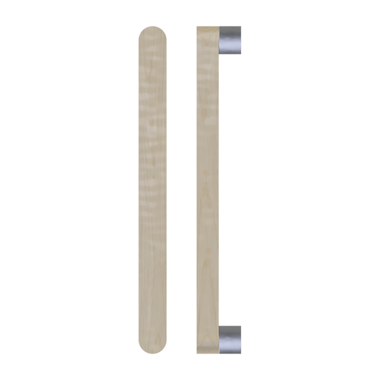 Single T05 Timber Entrance Pull Handle, American White Oak, CTC800mm, H832mm x W32mm x D19mm x Projection 57mm, in Raw Timber (ready to stain or paint) in White Oak / Satin Nickel