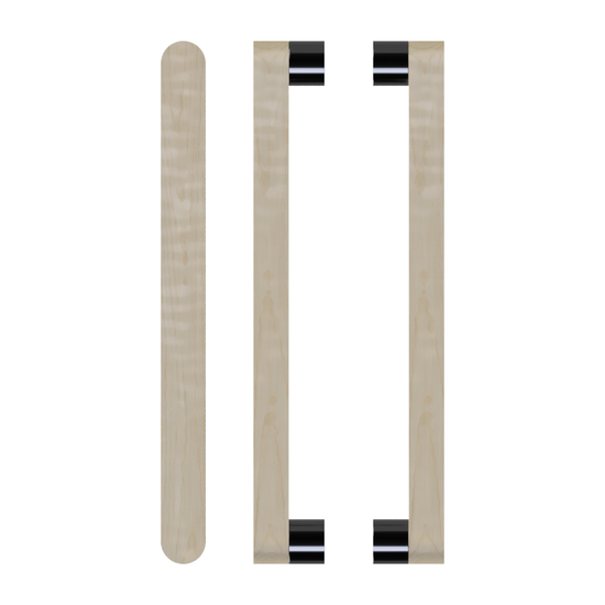 Pair T05 Timber Entrance Pull Handle, American White Oak, Back to Back Pair, CTC800mm, H832mm x W32mm x D19mm x Projection 57mm, in Raw Timber (ready to stain or paint) in White Oak / Black