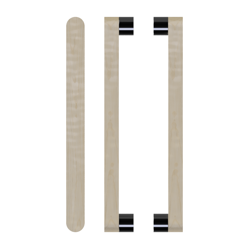 Pair T05 Timber Entrance Pull Handle, American White Oak, Back to Back Pair, CTC800mm, H832mm x W32mm x D19mm x Projection 57mm, in Raw Timber (ready to stain or paint) in White Oak / Black