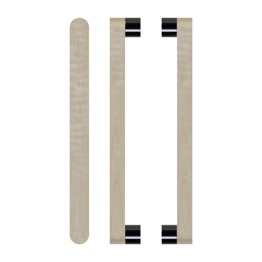 Pair T05 Timber Entrance Pull Handle, American White Oak, Back to Back Pair, CTC800mm, H832mm x W32mm x D19mm x Projection 57mm, in Raw Timber (ready to stain or paint) in White Oak / Black