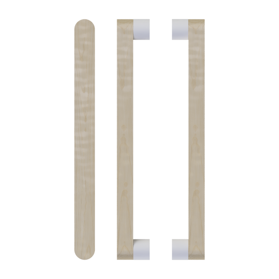 Pair T05 Timber Entrance Pull Handle, American White Oak, Back to Back Pair, CTC800mm, H832mm x W32mm x D19mm x Projection 57mm, in Raw Timber (ready to stain or paint) in White Oak / Powder Coat