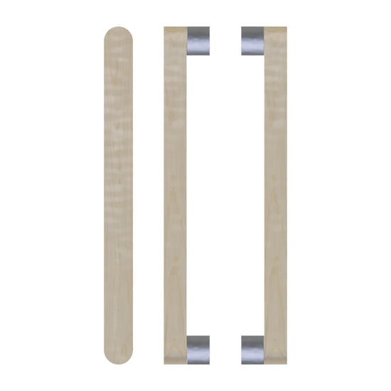 Pair T05 Timber Entrance Pull Handle, American White Oak, Back to Back Pair, CTC800mm, H832mm x W32mm x D19mm x Projection 57mm, in Raw Timber (ready to stain or paint) in White Oak / Polished Nickel