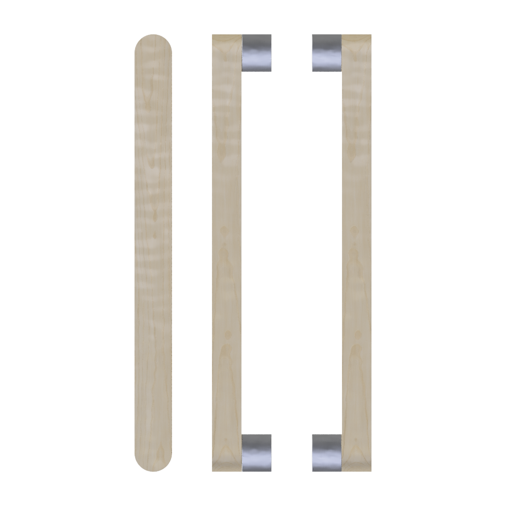 Pair T05 Timber Entrance Pull Handle, American White Oak, Back to Back Pair, CTC800mm, H832mm x W32mm x D19mm x Projection 57mm, in Raw Timber (ready to stain or paint) in White Oak / Polished Nickel