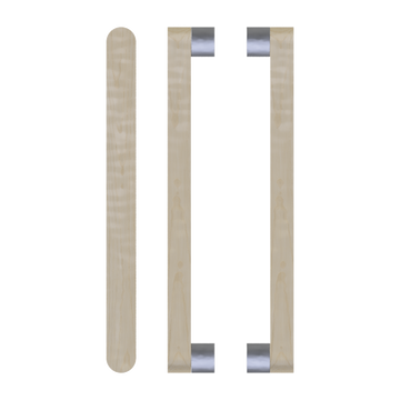 Pair T05 Timber Entrance Pull Handle, American White Oak, Back to Back Pair, CTC800mm, H832mm x W32mm x D19mm x Projection 57mm, in Raw Timber (ready to stain or paint) in White Oak / Satin Nickel