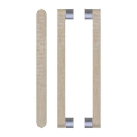 Pair T05 Timber Entrance Pull Handle, American White Oak, Back to Back Pair, CTC800mm, H832mm x W32mm x D19mm x Projection 57mm, in Raw Timber (ready to stain or paint) in White Oak / Satin Nickel