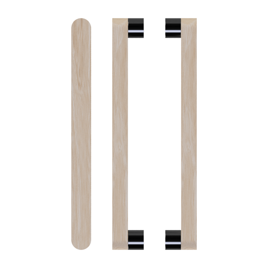 Pair T05 Timber Entrance Pull Handle, Victorian Ash, Back to Back Pair, CTC800mm, H832mm x W32mm x D19mm x Projection 57mm, in Raw Timber (ready to stain or paint) in Victorian Ash / Black