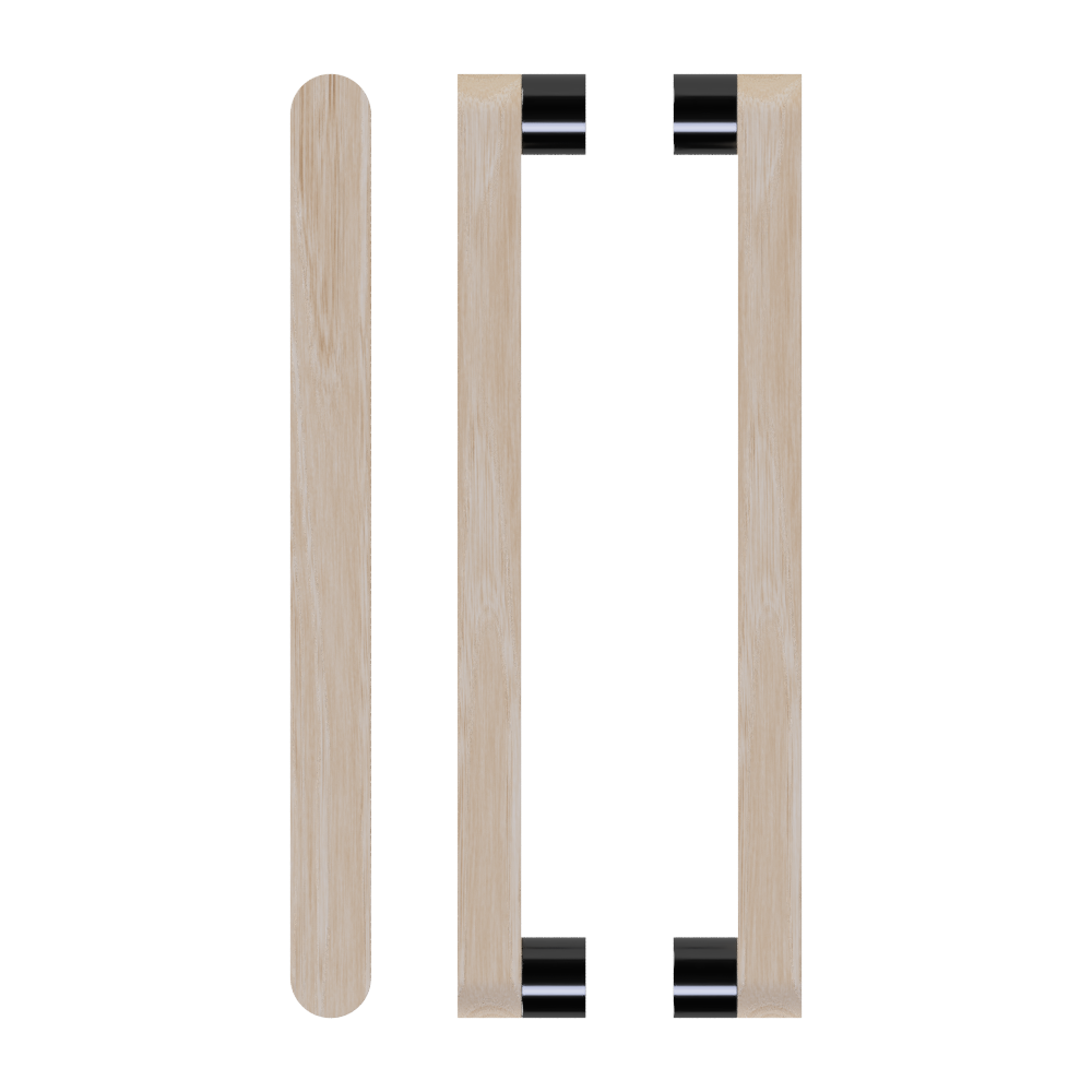 Pair T05 Timber Entrance Pull Handle, Victorian Ash, Back to Back Pair, CTC800mm, H832mm x W32mm x D19mm x Projection 57mm, in Raw Timber (ready to stain or paint) in Victorian Ash / Black