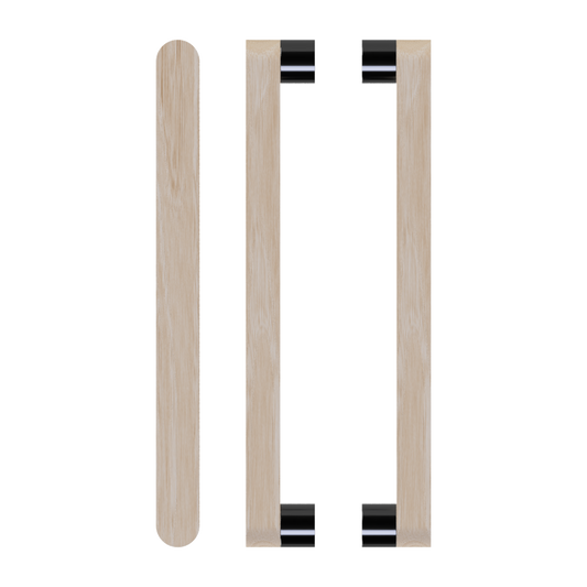 Pair T05 Timber Entrance Pull Handle, Victorian Ash, Back to Back Pair, CTC800mm, H832mm x W32mm x D19mm x Projection 57mm, in Raw Timber (ready to stain or paint) in Victorian Ash / Black