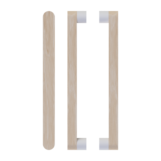 Pair T05 Timber Entrance Pull Handle, Victorian Ash, Back to Back Pair, CTC800mm, H832mm x W32mm x D19mm x Projection 57mm, in Raw Timber (ready to stain or paint) in Victorian Ash / Powder Coat